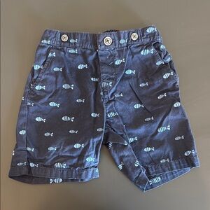 Navy Blue Fish Print Kids Shorts